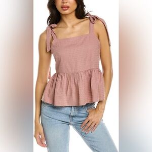 Madewell pink gingham tie strap peplum tank top